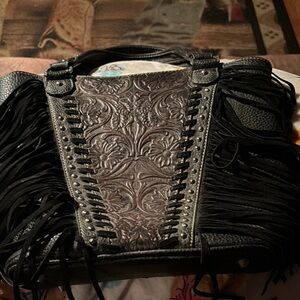 Fringed Black and Brown Handbag concealed carry